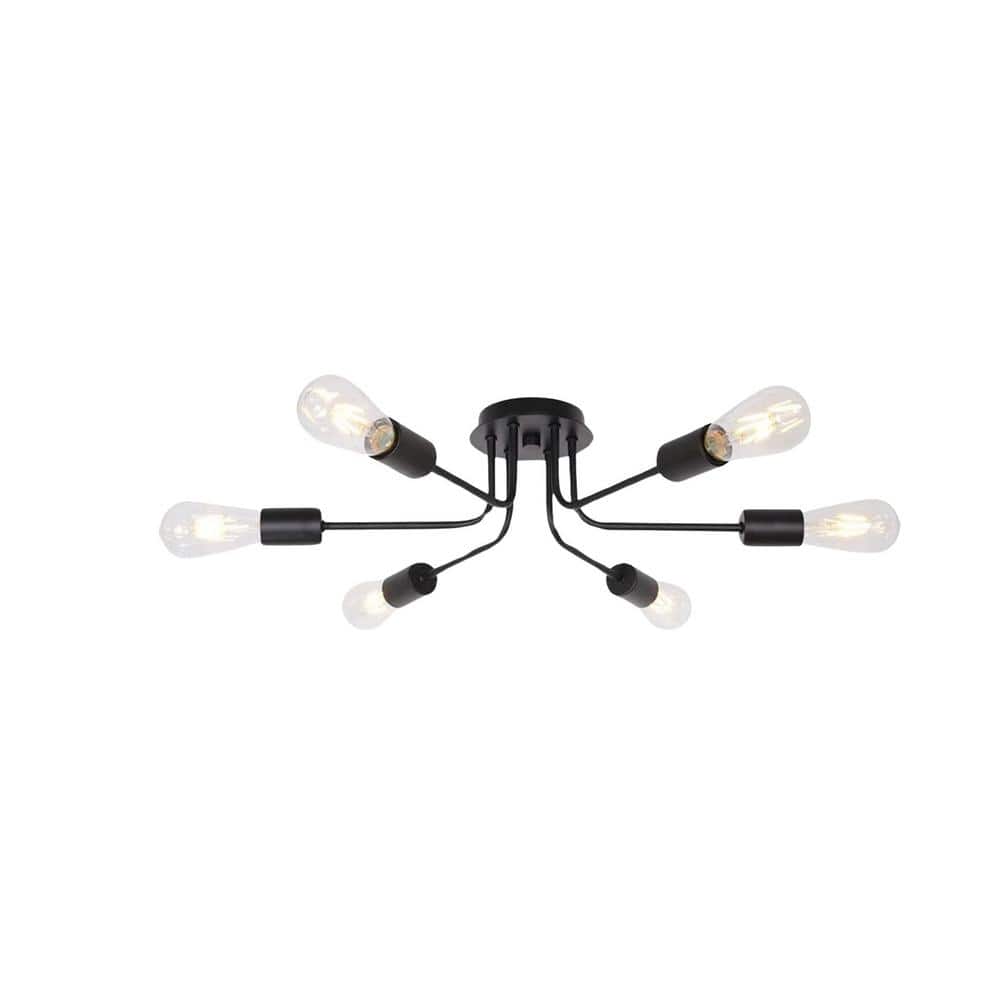 44.5 in. W 10-Light Black Sputnik Chandelier Semi Flush Mount Ceiling Light Fixture, E26, No Bulbs - Hercitys