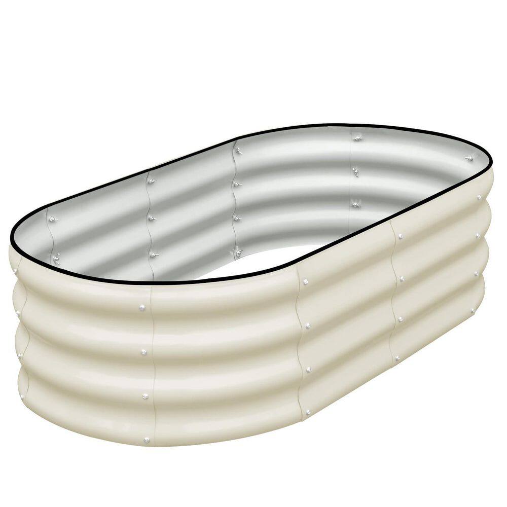 4 x 2 x 1 ft. Oval Galvanized Steel Outdoor Planter Box, Raised Garden Bed for Planting Outdoor Plants Vegetables, White - Hercitys