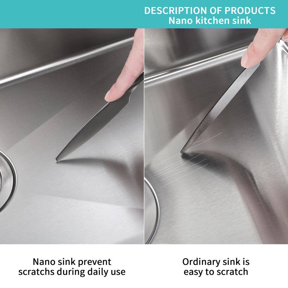 23 in Undermount Single Bowl 20 Gauge Stainless Steel Kitchen Sink with Strainer - Hercitys