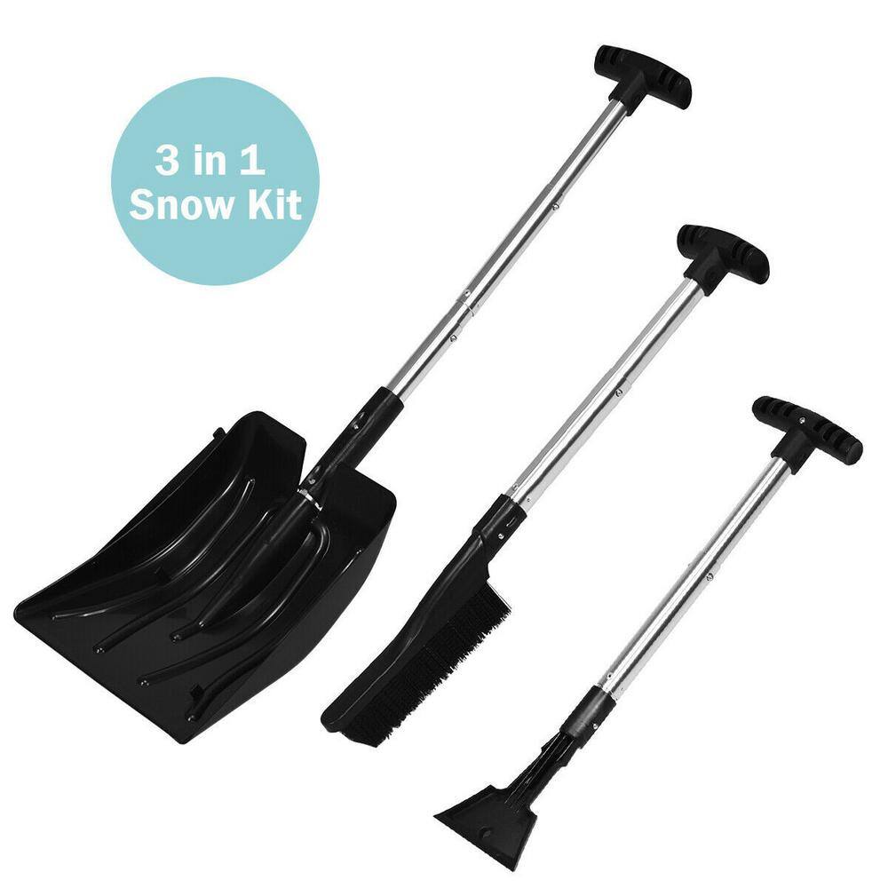 35 in. Aluminum Handle Plastic Snow Shovel with Ice Scraper And Snow Brush - Hercitys