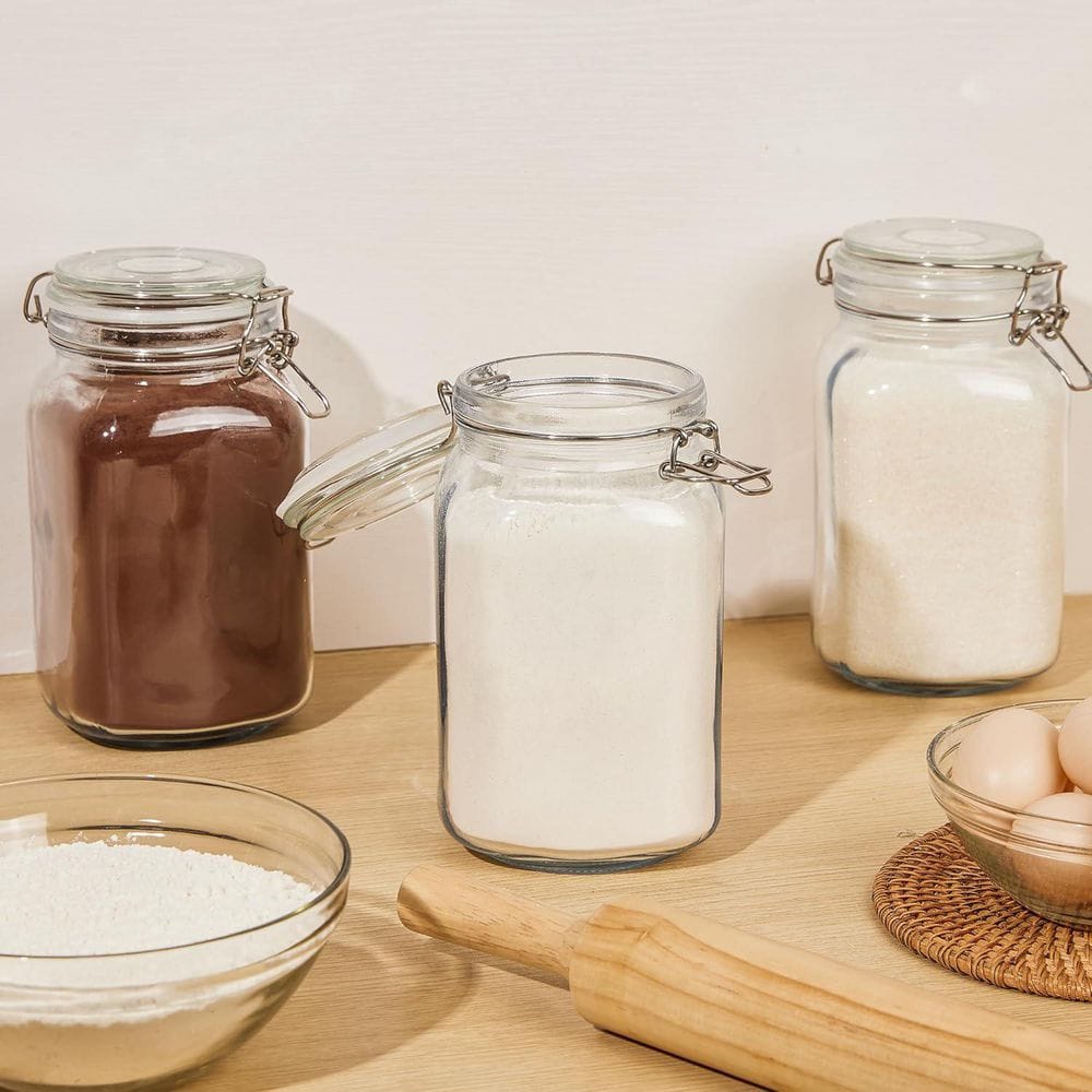 3 Pieces Food Storage Canister 50 oz. Airtight Glass Jars with Lids for Kitchen and Pantry Organization - Hercitys