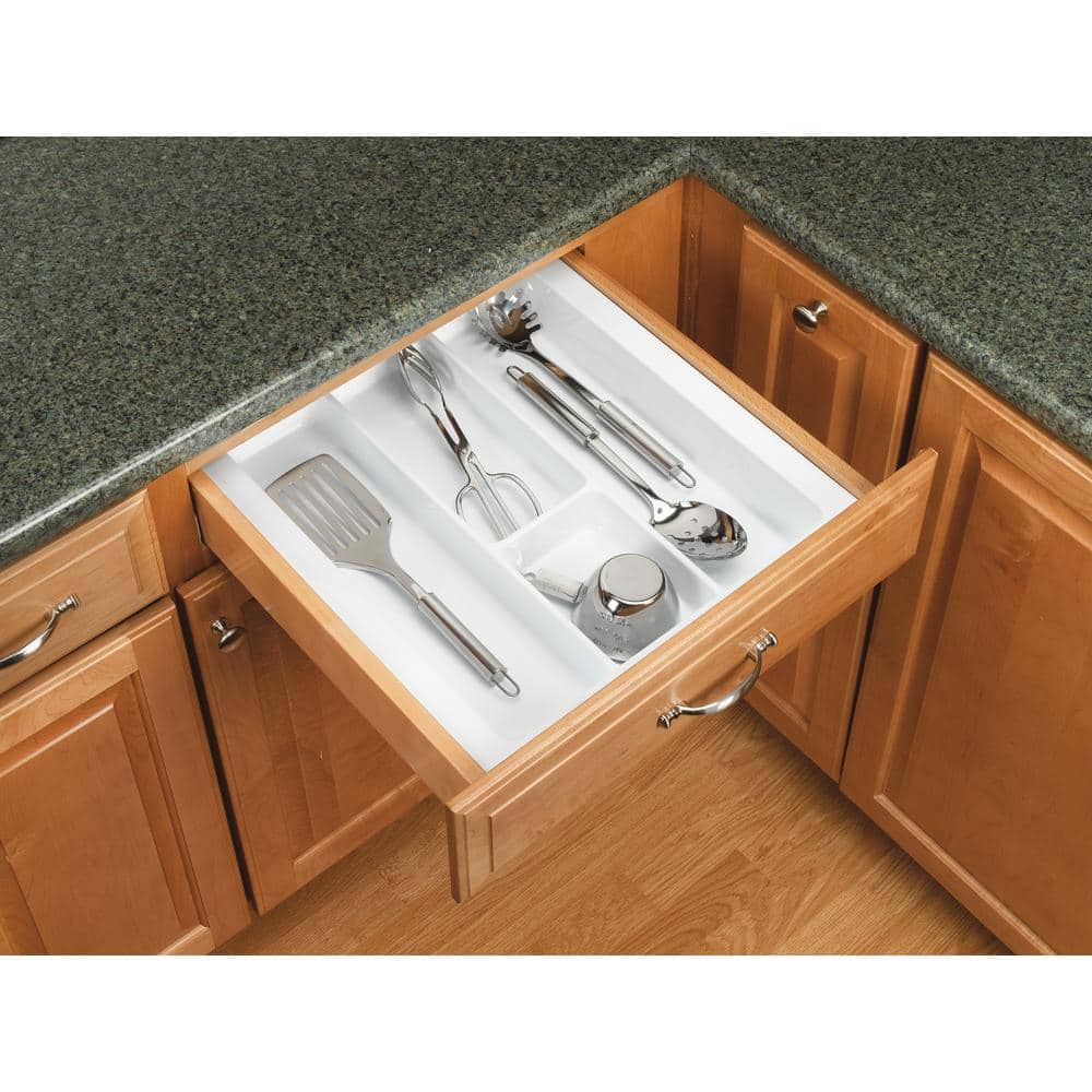 2.38 in. H x 21.87 in. W x 21.25 in. D Extra Large Glossy White Cutlery Tray Drawer Insert - Hercitys