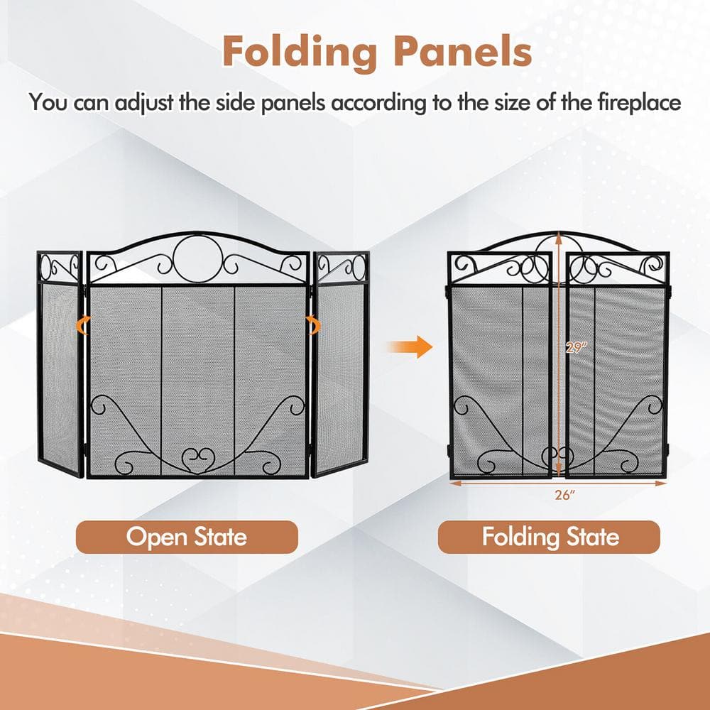 3-Panel Fireplace Screen Decor Cover Pets Baby Child Safty Folded Fire Doors - Hercitys