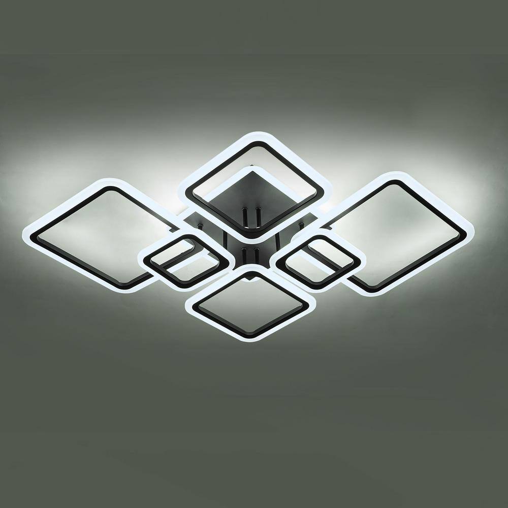 40.2 in. 7-Light Black and White Modern Geometric Selectable LED Semi-Flush Mount Ceiling Light with Remote - Hercitys