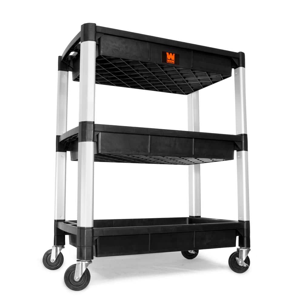 300 lbs. Capacity 32 in. x 18.5 in. Triple Decker Service 3-Tray and Utility Cart - Hercitys