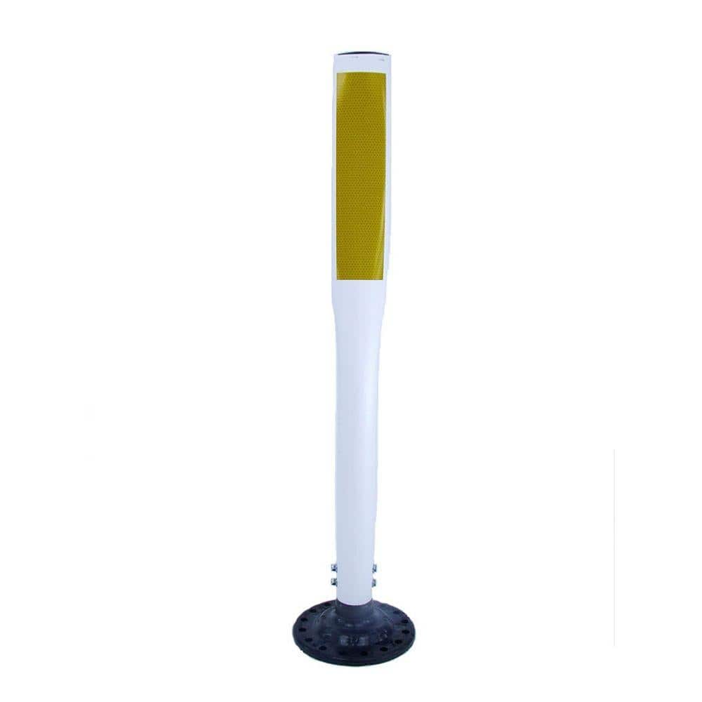 36 in. White Flat Delineator Post with 3 in. x 12 in. High-Intensity Yellow Strip and Base - Hercitys