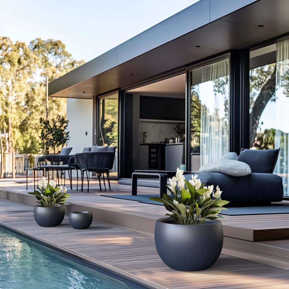 11.5 in.,15 in.,19 in. Large Granite Gray Concrete Round planter / Pot with drainage holes (Set of 3) - Hercitys