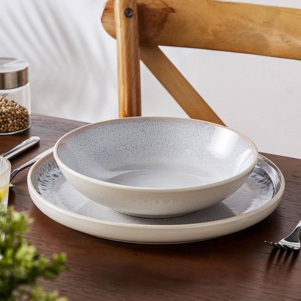 16-Piece Cream White and Beige Stoneware Dinnerware Set Service for 4-Bowls and Plates Set Tableware Dinner Set - Hercitys