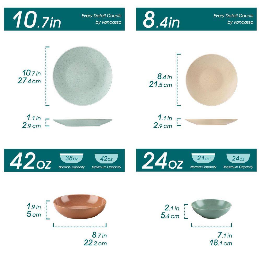 16-Piece Multi-Colored Stoneware Dinnerware Set Service for 4-Sesame Glaze Tableware Bowls and Plates Dinner Set - Hercitys