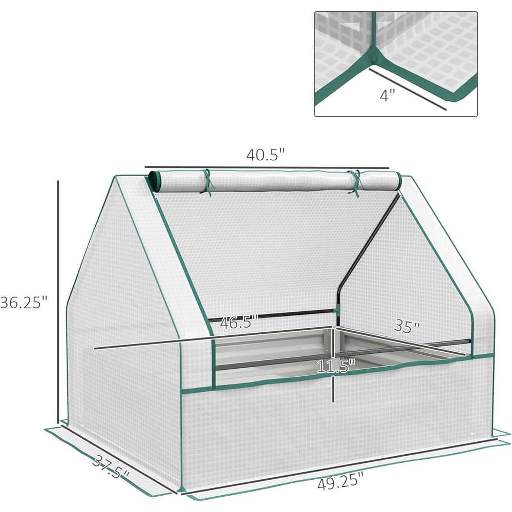 49.25 in. x 37. 50 in. x 36. 25 in. Raised Metal Garden Bed with Mini Greenhouse, White Cover and Silver Planter - Hercitys
