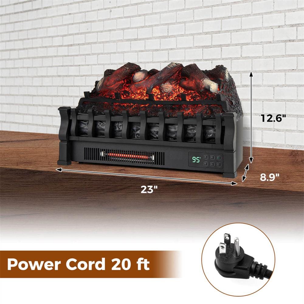 23 in. Freestanding Electric Fireplace Heater Fireplace Logs Inserts Infrared Quartz Heater in Black - Hercitys