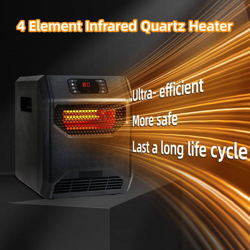 1500-Watt Black 4 element infrared wood heater with Timer, LED Display, Child Lock - Hercitys