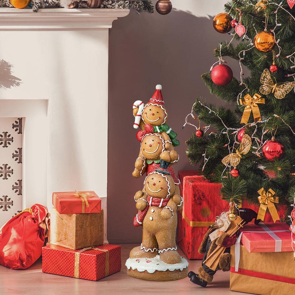 29.25 in. H Christmas MGO Stacked Gingerbread Man Porch Decor - Hercitys