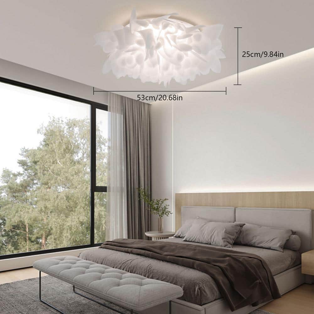 20.86 in. White Modern Flush Mount Ceiling Light with Petal Shape PVC Shade and Selectable Integrated LED light Source - Hercitys