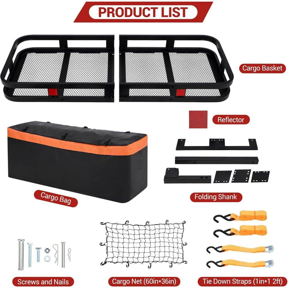 500 lbs. Capacity 60 in. x 24 in. x 6in. Hitch Mount Cargo Carrier Basket with Waterproof Cargo Bag and Net - Hercitys