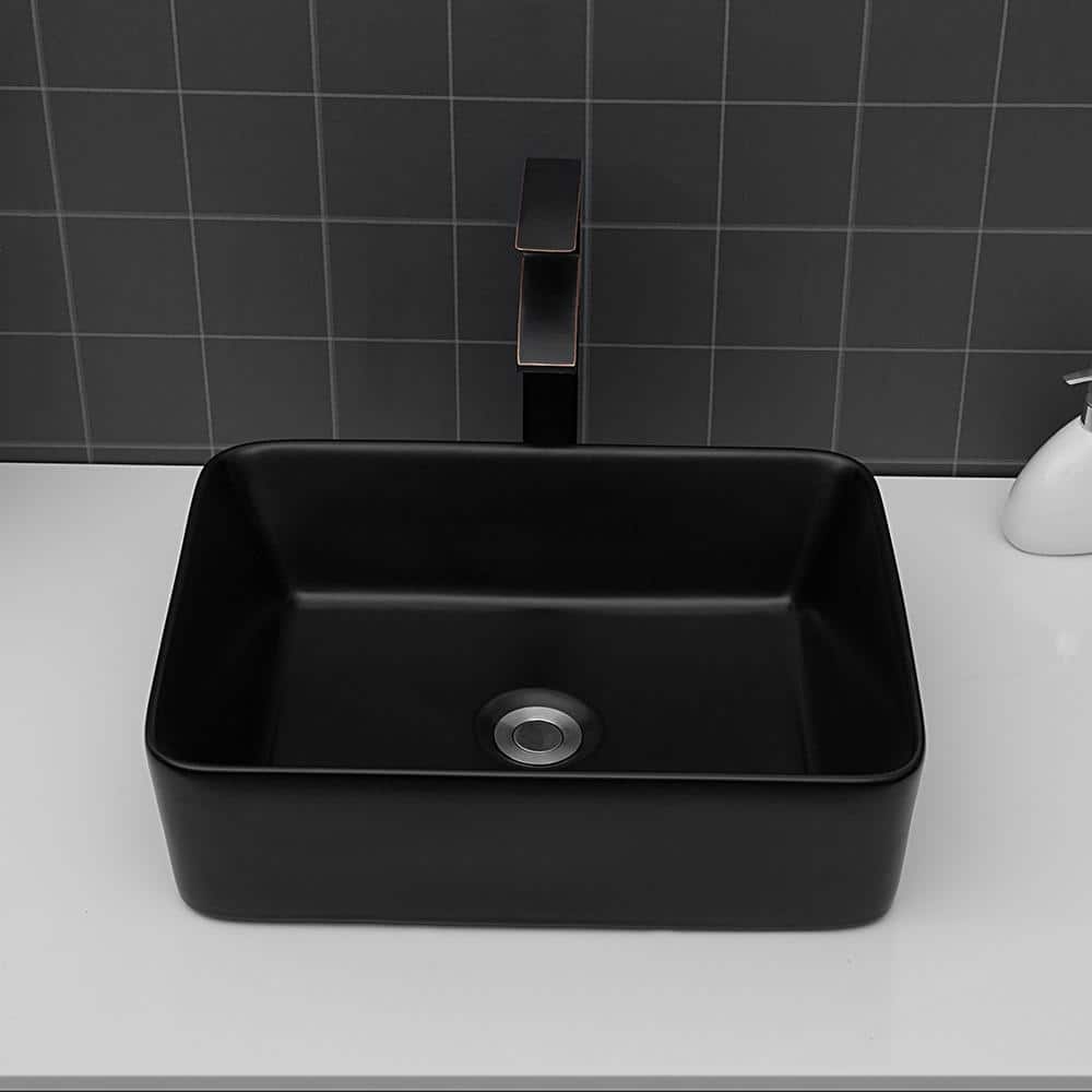 19 in. Framhouse Single Bowl in Black Ceramic Rectangular Vessel Bathroom, Modern 19 in. x 15 in. Framhouse Kitchen Sink - Hercitys