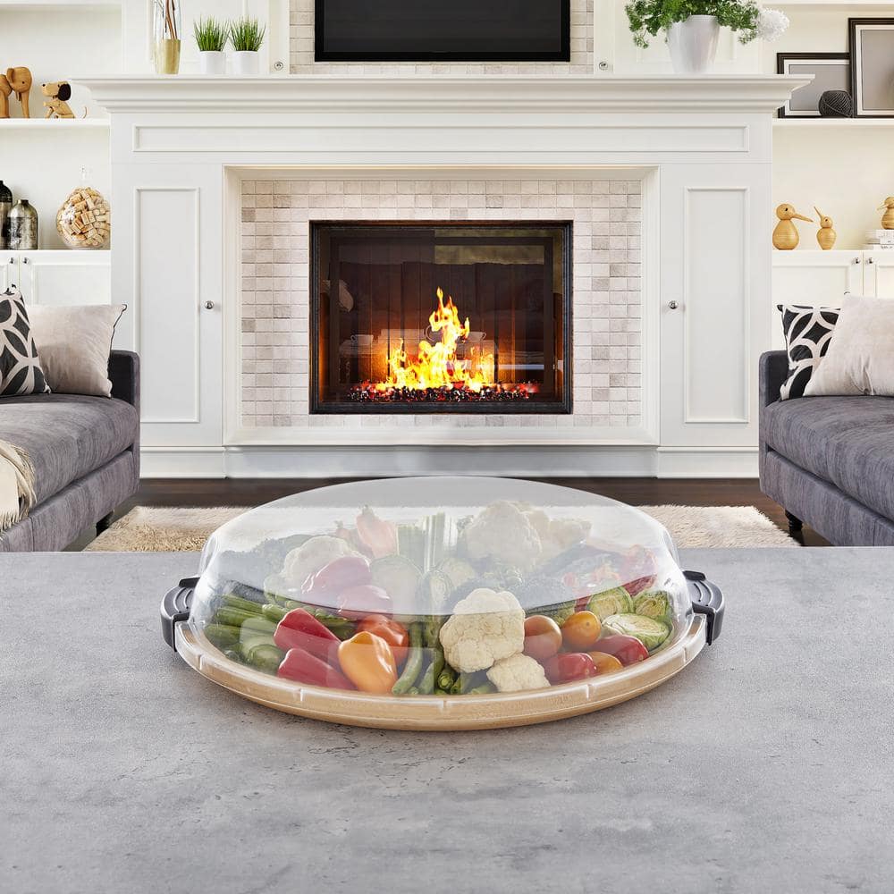 14 in. x 2.95 in. H Round Build-A-Board Acacia Cutting Board with Single Compartment and Clear Locking Lid, Black - Hercitys