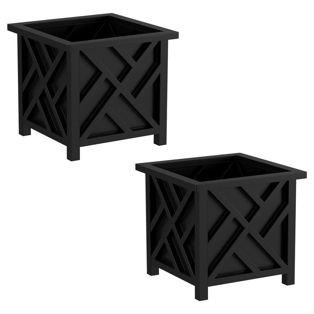 14.75 in. x 14.75 in. Lattice Design Black Plastic Planter Box (2-Pack) - Hercitys