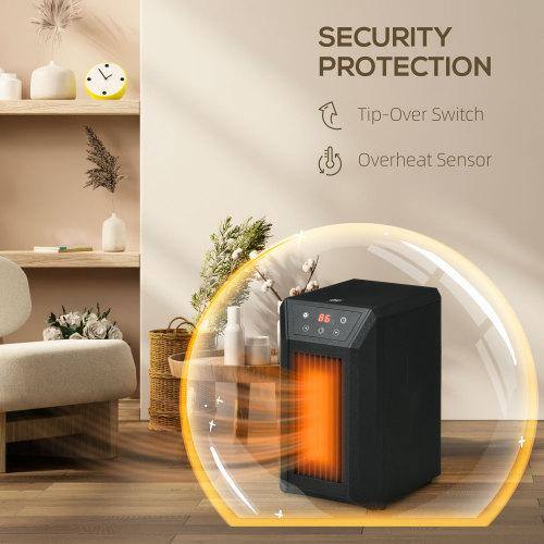 1500W Fast Heating Portable Compact Electric Infrared Space Heater with Remote, 12H Timer, 3 Modes and Thermostat, Black - Hercitys