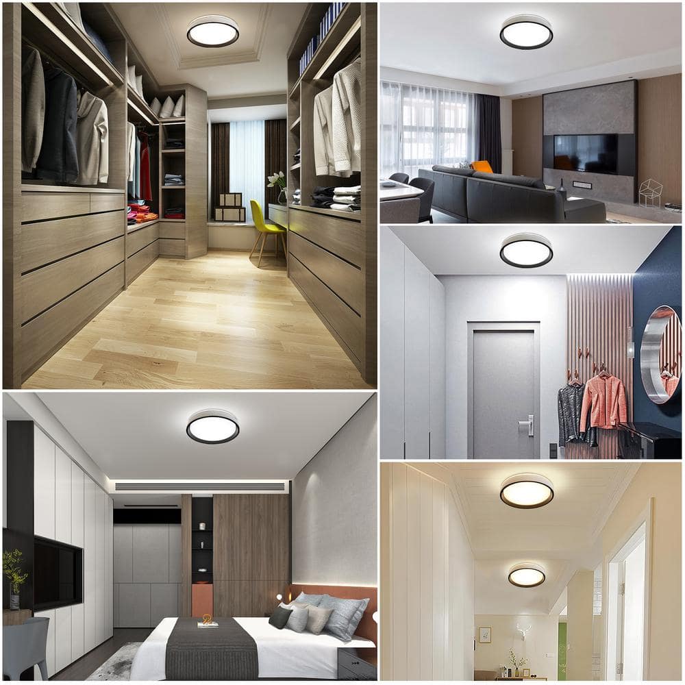 15.3 in. White Shade Adjustable CCT 3000K/4000K/5000K Dimmable Flush Mount Light Fixture - Hercitys