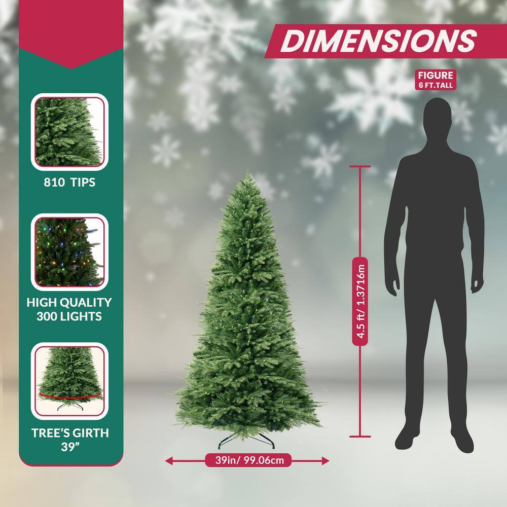 4.5 ft Prelit Multi-Color Artificial Christmas Tree with Controller, 810 Branch Tips, 300 Colorful Lights and Stand - Hercitys