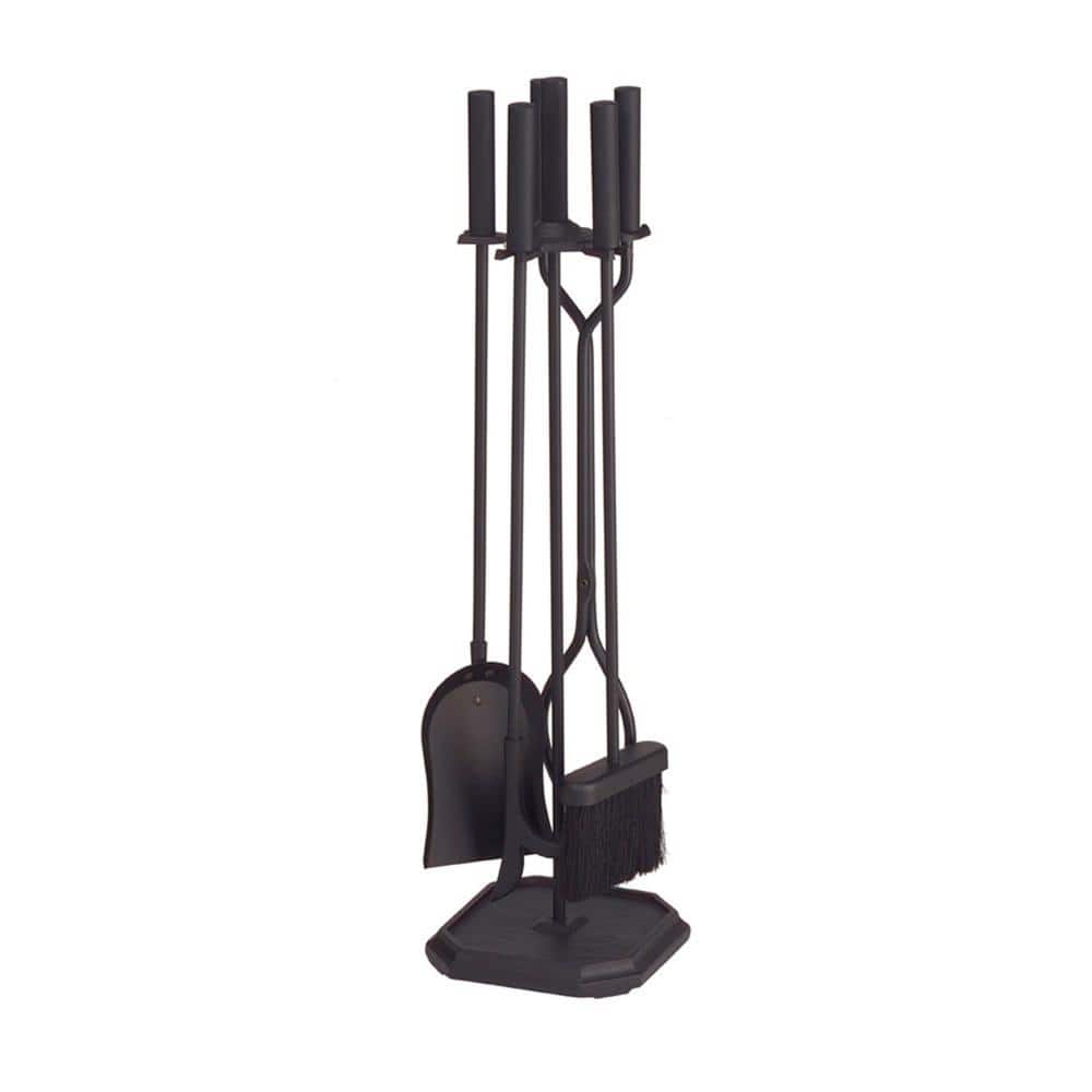 29.5 in. Tall 5-Piece Black Neoclassic Fireplace Tool Set with Square Base - Hercitys