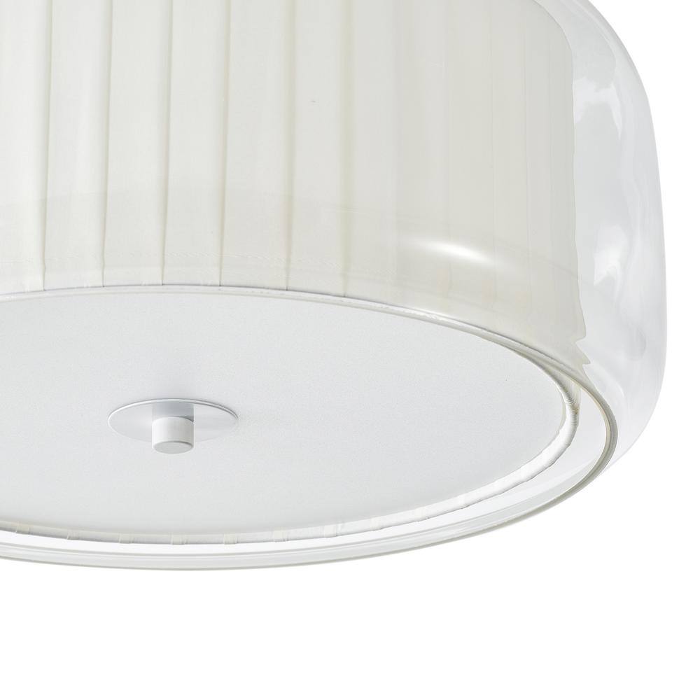 14.96 in. 3-Light White Semi Flush Mount Drum Light Modern Close to Ceiling Lamps with Double Fabric and Glass Shade - Hercitys