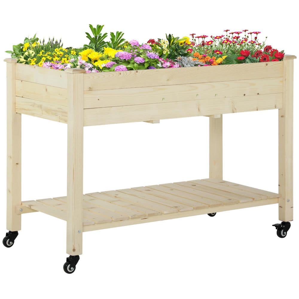 36 in. x 20 in. x 30 in. Raised Garden Bed, Elevated Wood Planter Box Legs and Storage Shelf Growing Veggies and Flowers - Hercitys