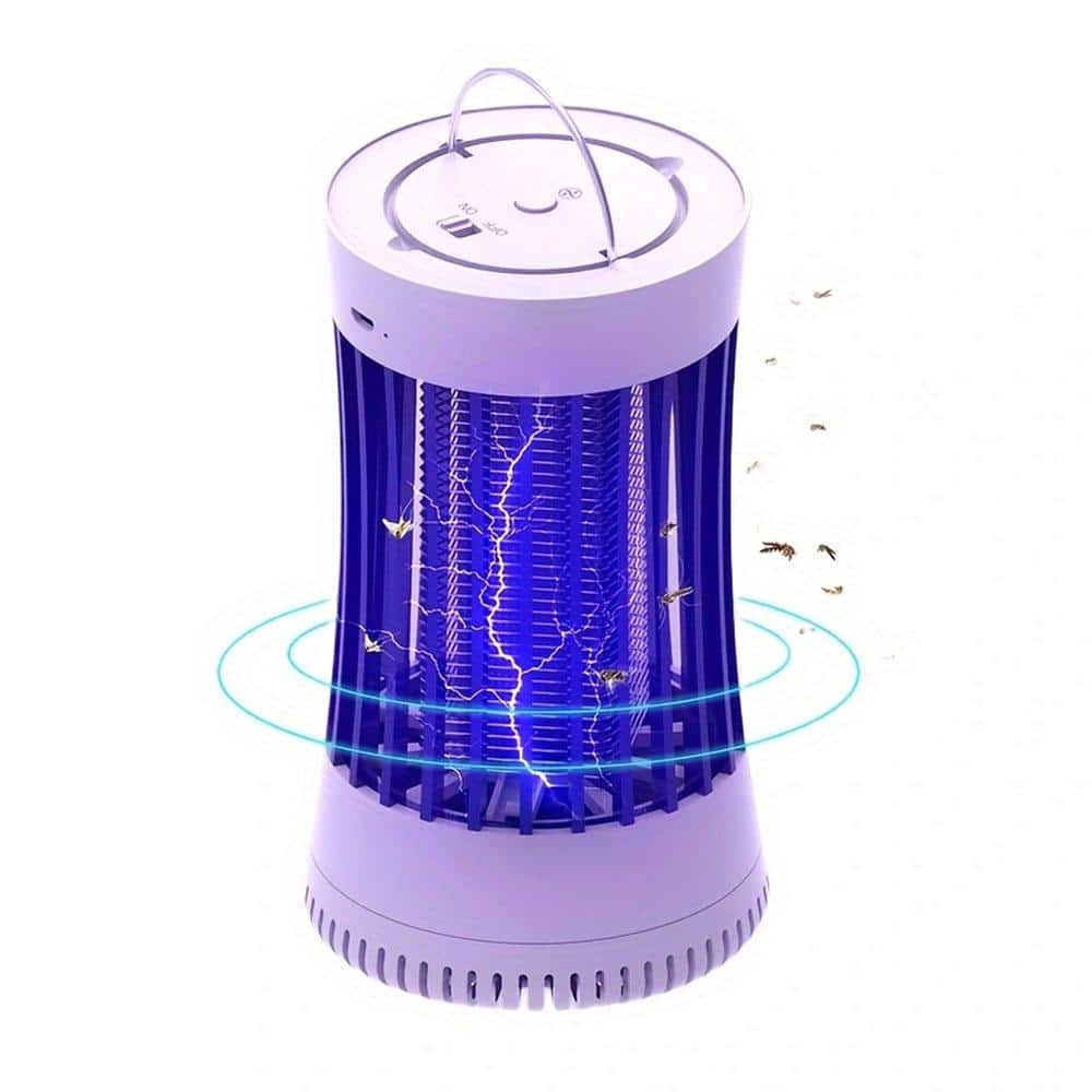 1-Piece Indoor/Outdoor Purple Light Mosquito Trap, Electric Mosquito Killer Bug Zappet with Fan Suction, White - Hercitys
