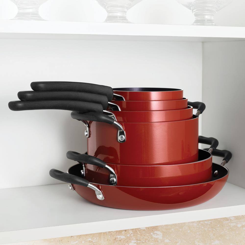 11-Piece Nesting Aluminum Nonstick Cookware Set in Red - Hercitys