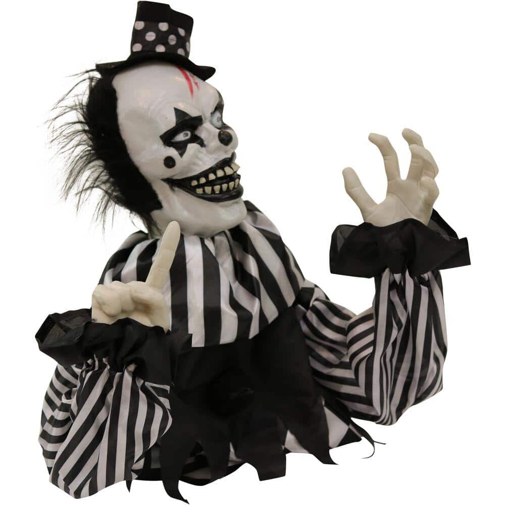 20 in. Battery Operated Poseable Groundbreaker Clown with Red LED Eyes Halloween Prop - Hercitys