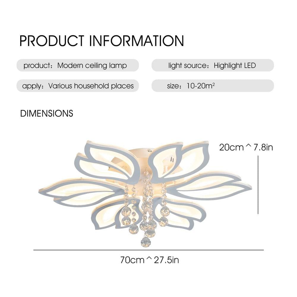 27.5 in. White Acrylic Dimmable Modern Flush Mount Ceiling Light  6-Head Flower Light Fixture - Hercitys
