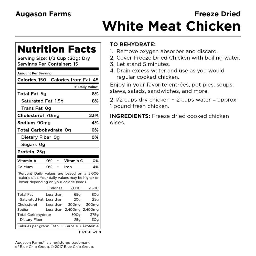 16 oz. Freeze-Dried Precooked White Meat Chicken - Hercitys