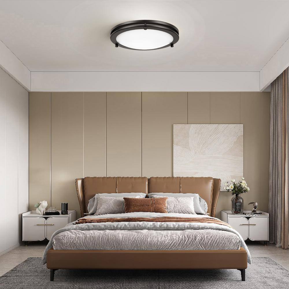 12 in. 15-Watt Oil Rubbed Bronze 5CCT Dimmable Integrated LED Flush Mount Ceiling Light with White Acrylic Shade 2-Pack - Hercitys