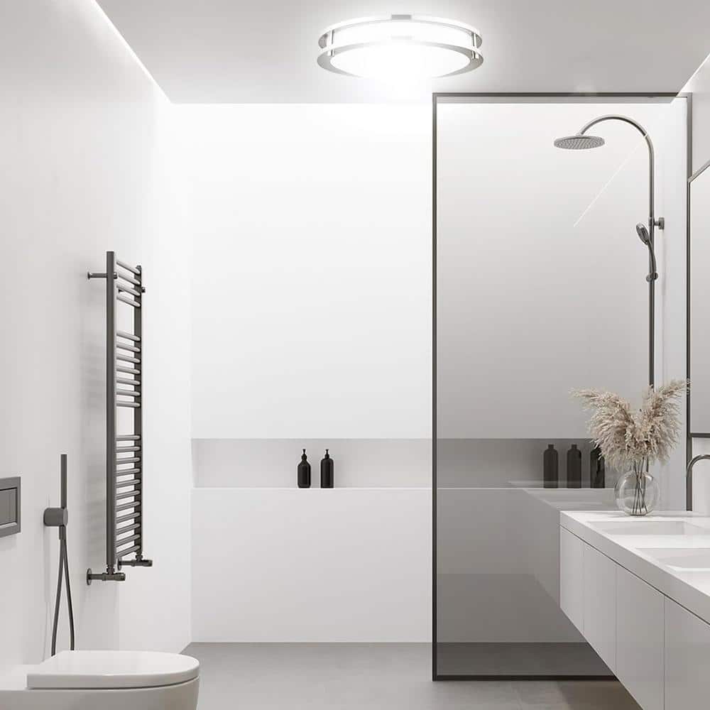 16 in Brushed Nickel Watt Selectable 5CCT LED Flush Mount Round Double Ring Dimmable Ceiling Light (1-Pack) - Hercitys