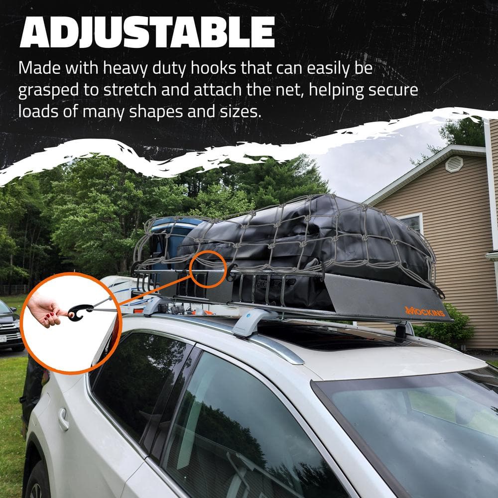 20 in. x 36 in. Heavy-Duty Gray Bungee Cargo Net – Stretches to 42 in. x 74 in. - Hercitys