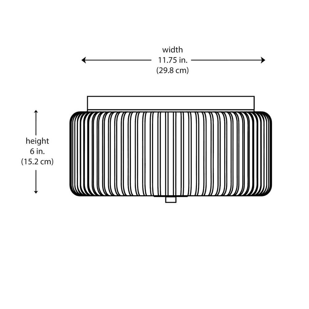 11.75 in. 2-Light Brushed Nickel Flush Mount Ceiling Light Fixture with Clear Ribbed Glass Shade - Hercitys