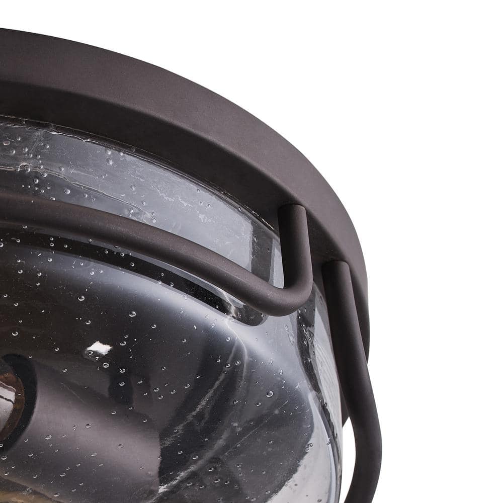 12.79 in. 2-Light Oil Rubbed Bronze Flush Mount Ceiling Light with Seeded Glass Shade Close to Ceiling Lighting Fixture - Hercitys