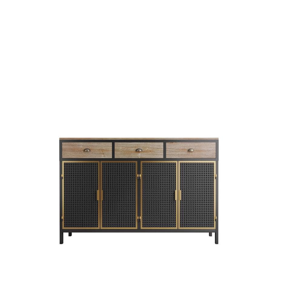 48″ Wide Modern 4-Door Sideboard with 3 Top Drawers for Living Room, Office, & Bedroom in Dark Gray - Hercitys
