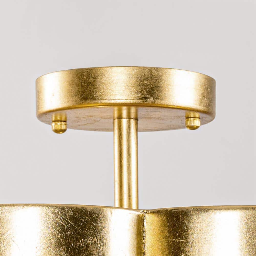 15.35 in. 3-Light Gold Metal Flower Semi Flush Mount Ceiling Light Fixture - Hercitys