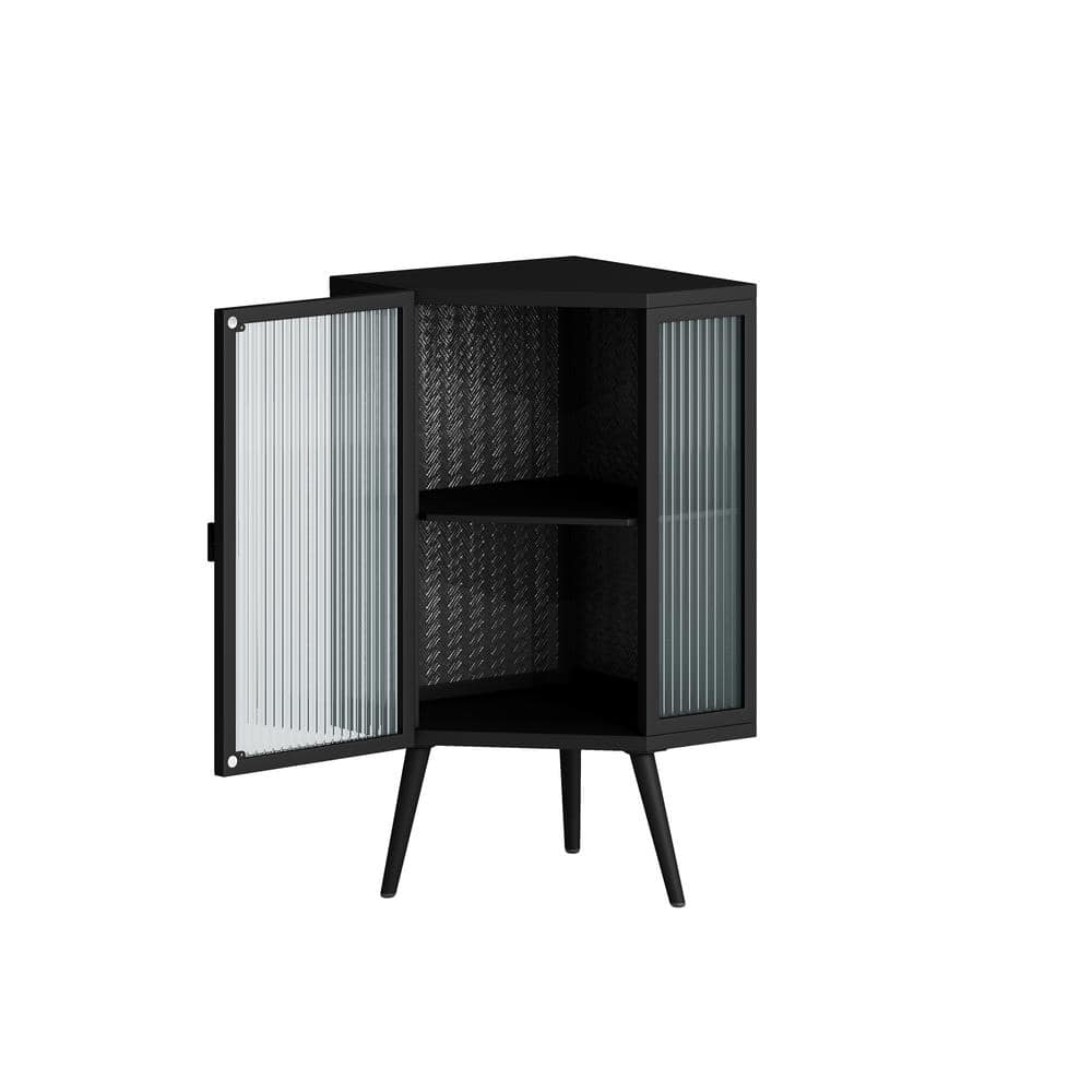 22.25 in. Black Floor Corner Cabinet with Tempered Glass Door and Shelves for Multiple Rooms - Hercitys