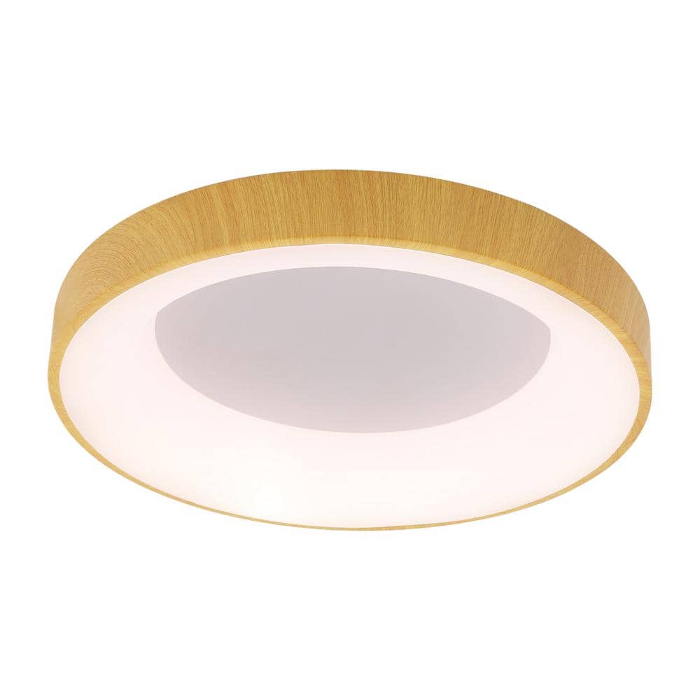 18.5 in. 1-Light Modern Wood 3 Colors Selectable LED Flush Mount Ceiling Light with Acrylic Shade - Hercitys