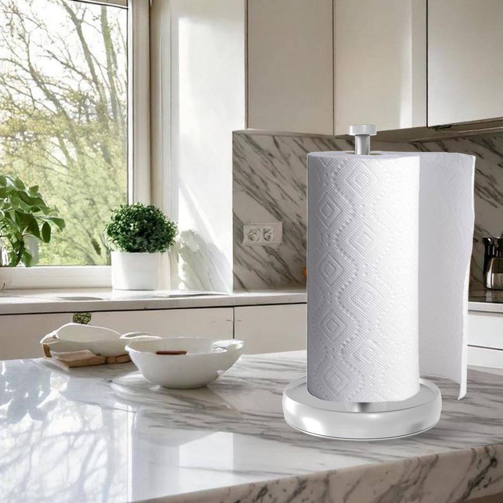 12.4 in. H x 6.9 in. W Sliver Paper Towel Holder Countertop with Ratchet Mechanism Steady Paper Towel Holder - Hercitys