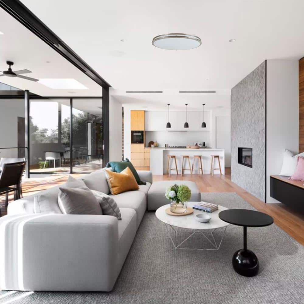 32.25 in. 200-Watt Modern Brushed Nickel Integrated LED Flush Mount with White Acrylic Shade - Hercitys