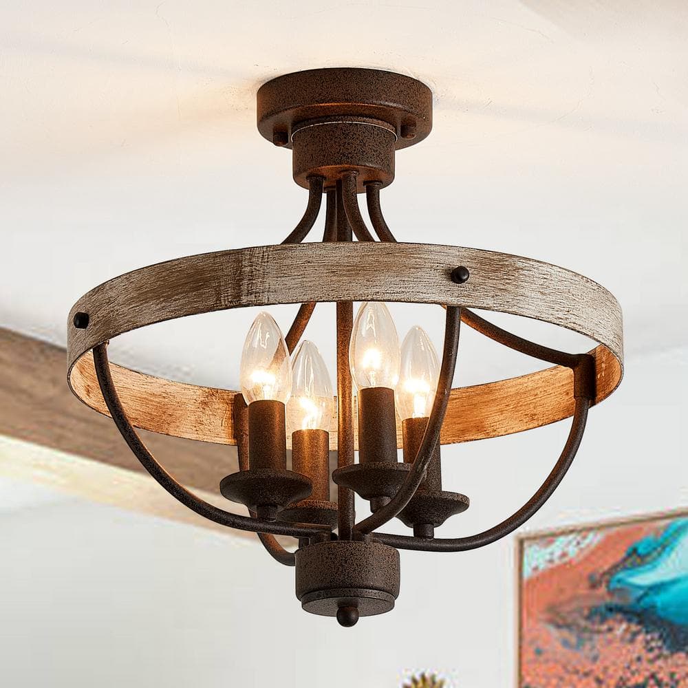15.4 in 4-Light Bronze Industrial Semi-Flush Mount Ceiling Light Fixture - Hercitys