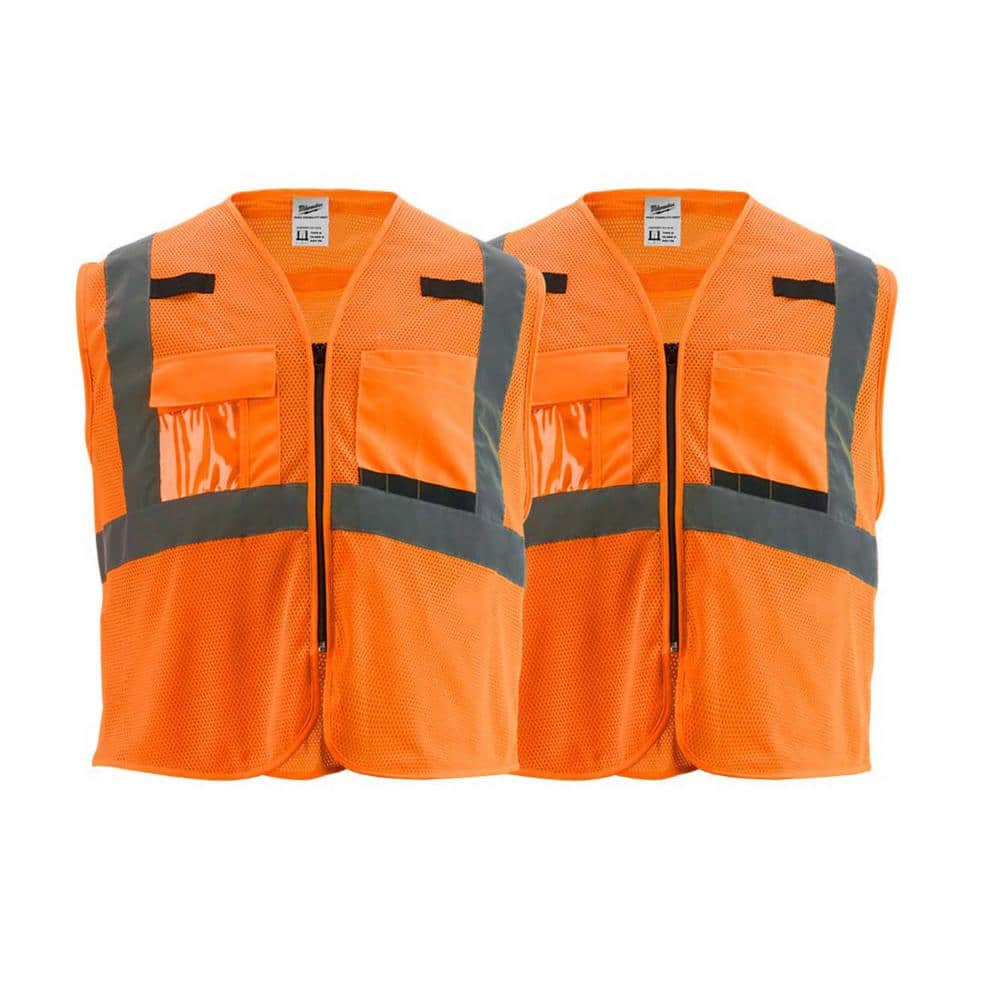 4X-Large/5X-Large Orange Class 2 Mesh High Visibility Safety Vest with 9-Pockets (2-Pack) - Hercitys