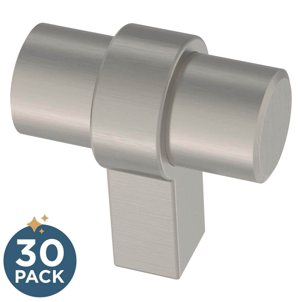 (30-Pack) Simple Wrapped Bar 1-1/4 in. (32 mm) Classic Stainless Steel T-Shaped Bar Cabinet Knobs - Hercitys