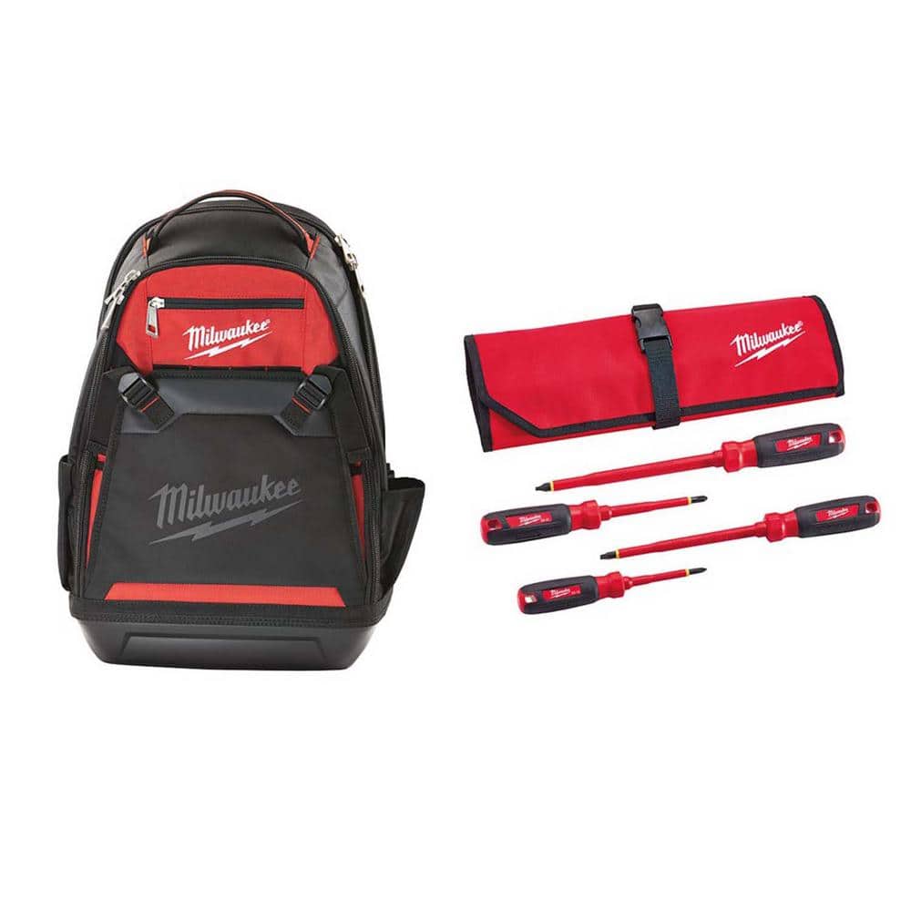 10 in. Jobsite Backpack with 1000-Volt Insulated Screwdriver Set and Pouch (4-Piece) - Hercitys