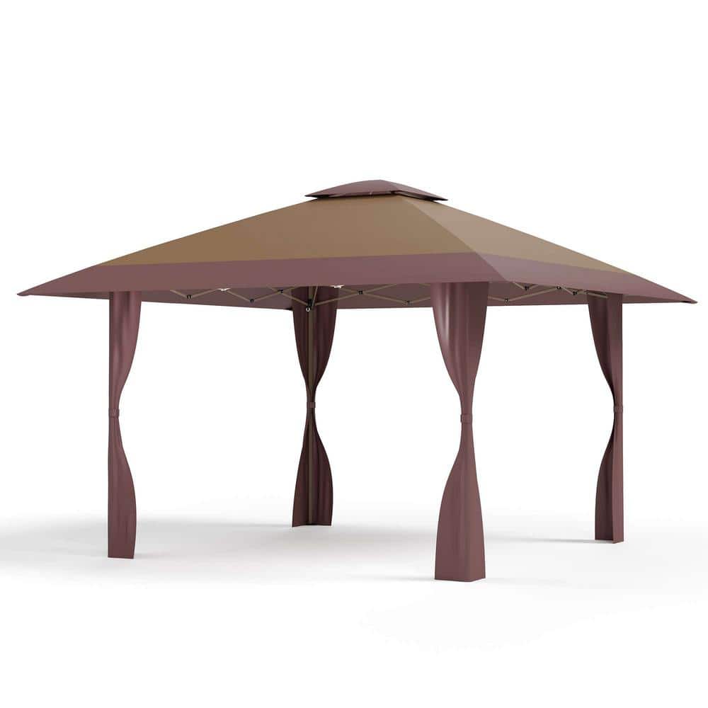 13 ft. x 13 ft. Brown UV Protect Gazebo Canopy for Patio Outdoor - Hercitys