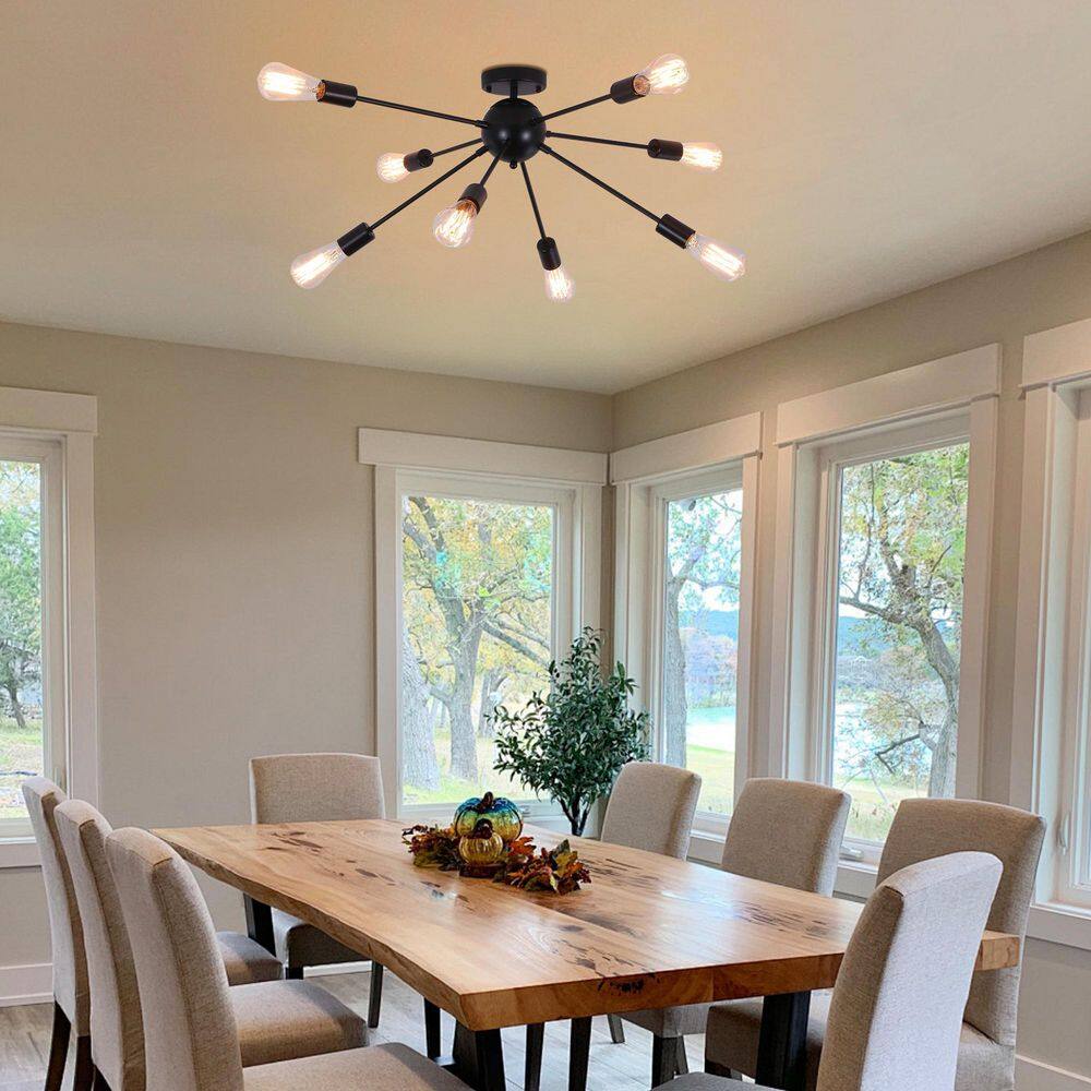 30.11 in. 4-Light Black Industrial Semi-Flush Mount with No Bulbs Included - Hercitys